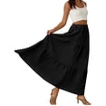 thumbnail image 3 of Women's Casual High Waist Drawstring A-line Maxi Skirt With Pockets Black XL, 3 of 5