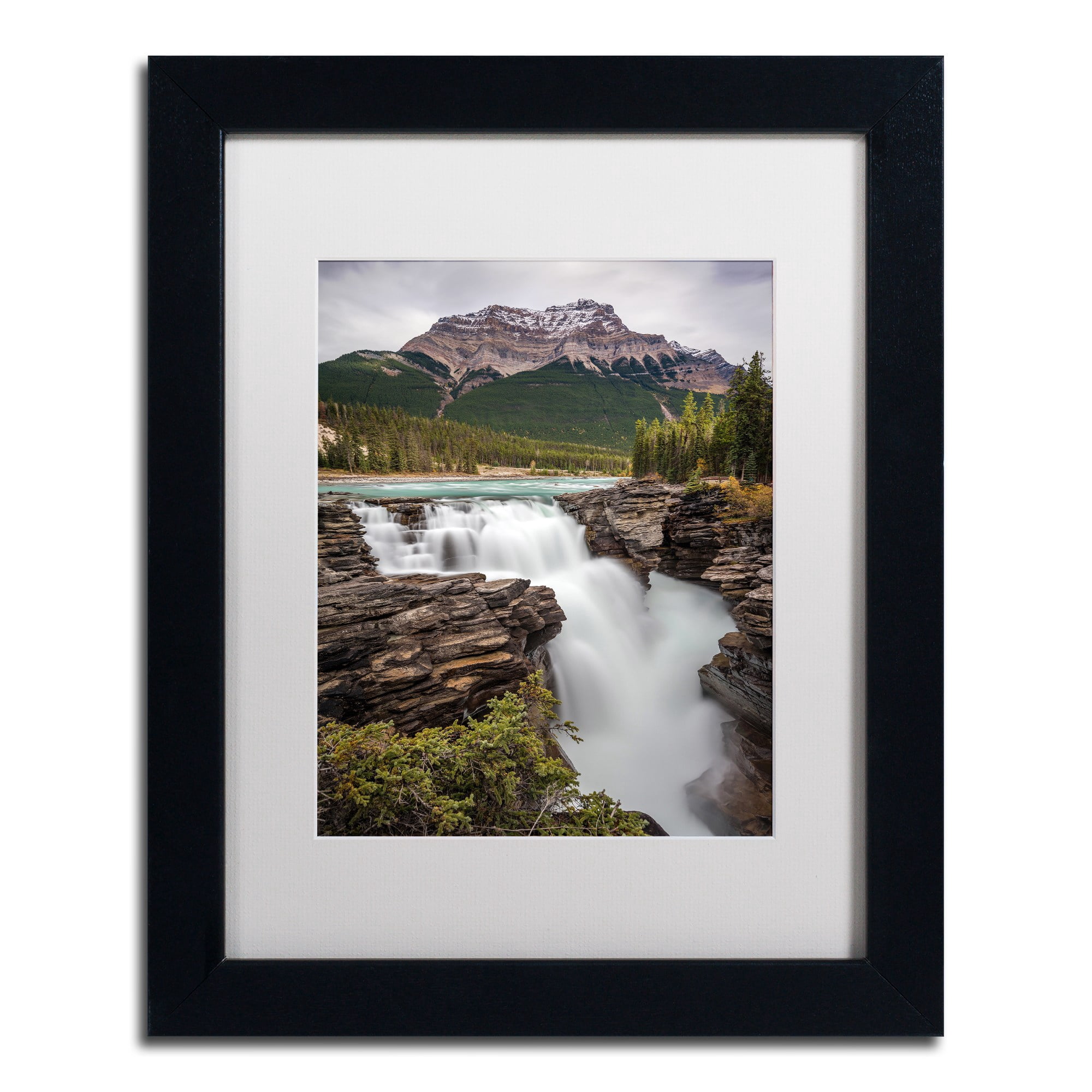 Trademark Fine Art 'Athabasca Falls' Canvas Art by Pierre Leclerc, White Matte, Black Frame