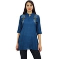 thumbnail image 5 of Phagun Women's Blue Cotton Modal Embroidered Summer Top 3/4 Sleeve Tunic-14, 5 of 10