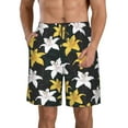 thumbnail image 2 of Uemuo Lilies Flowers Pattern Men's Swim Trunks Hawaiian Beach Bathing Suit Swimsuits Beach Quick-Dry Shorts with Pockets-, 2 of 9