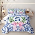 thumbnail image 2 of Catabedysis Pink Coquette Bowknot Bed Spread Queen,Blue Personalized Letter S Queen Coverlet Set For Girls,3Pcs, 2 of 7
