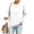 thumbnail image 2 of Women's Crew Neck Sweatshirt Loose Pullover Long Sleeve Shirts Soft Tops for Women Fall Clothes White 3XL, 2 of 7