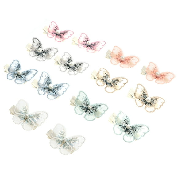 Mobutofu 14Pcs Fancy Barrettes Women's Hair Butterfly Clips Assorted Color Polyester Alloy Hair Accessories