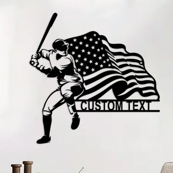 Custom Personalized Baseball US Flag Metal Sign Baseball Metal Wall Art, Baseball Name Sign, Baseball Wall Hanging Decor