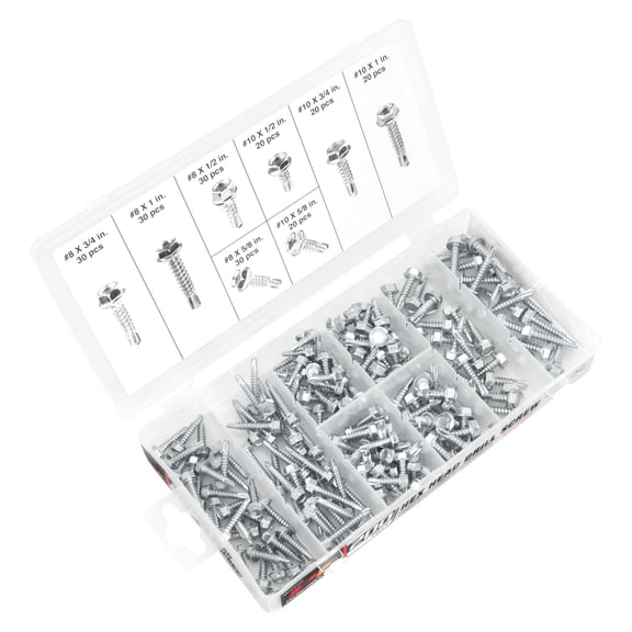 Performance Tool W5220 200pc Hex Washer Self Drilling Assortment With Case