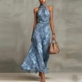 thumbnail image 4 of BODOAO Maxi Dresses for Women Floral Halter Neck Sleeveless Chiffon Pleated Long Dress, Flowy Summer Wedding Guest Outfit for Beach Vacation and Special Events Light Blue S, 4 of 7