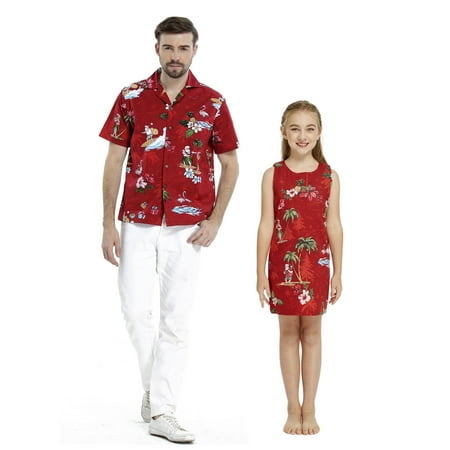 

Matching Father Daughter Hawaiian Luau Dance Shirt Tank Dress Santa in Hawaii Christmas