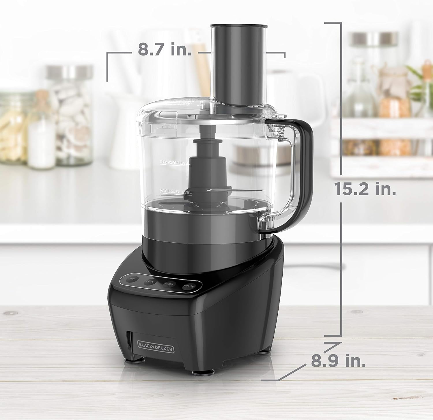 3-in-1 Easy Assembly 8-Cup Food Processor with Stainless Steel S-Blade and Reversible Disc