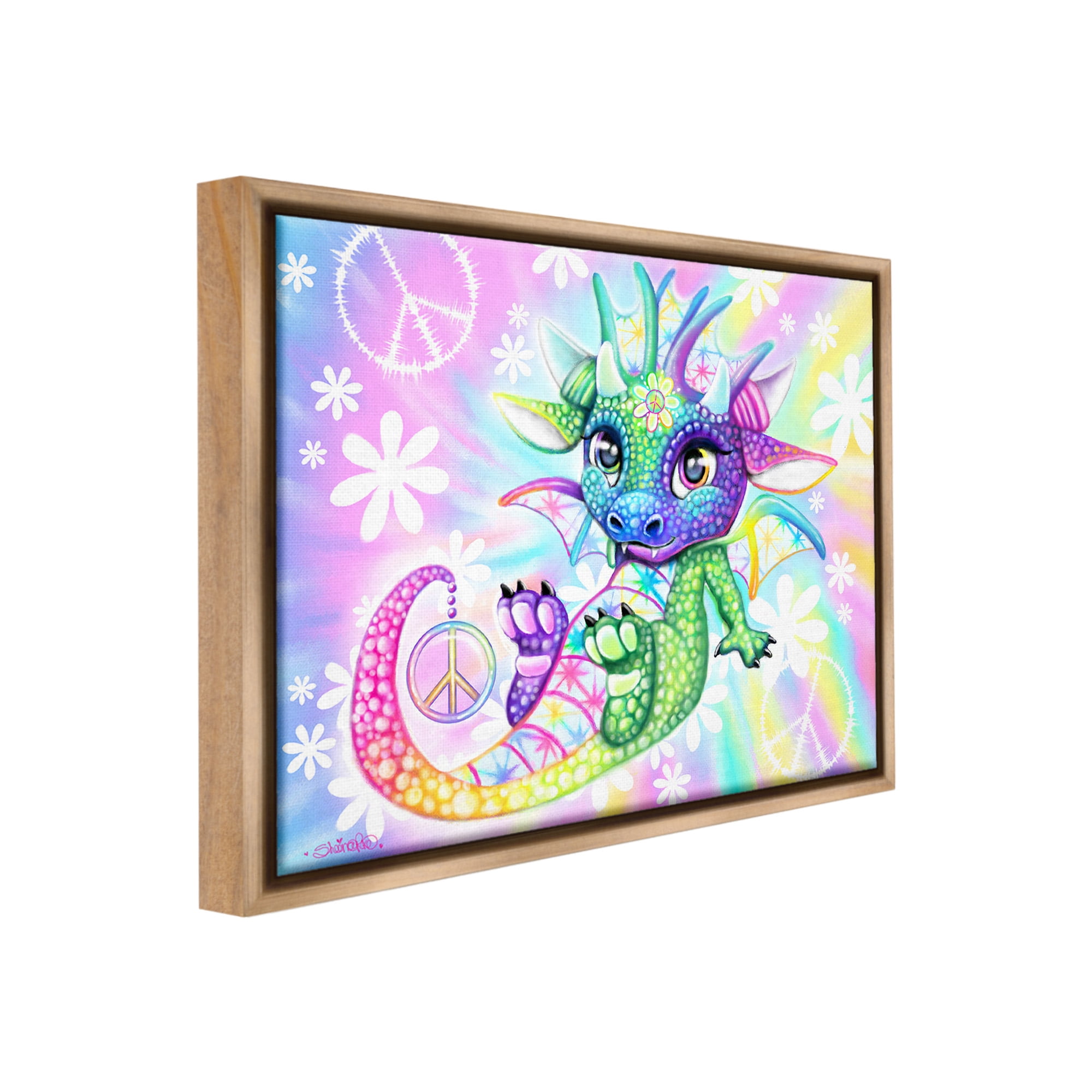 Stupell Industries Groovy Dragon Pattern Fairy Tales & Fantasy Painting Brown Floater Framed Canvas Art Print Wall Art, 21 x 17