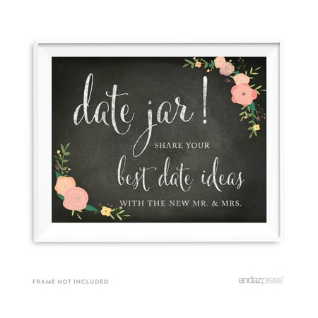 Date Jar - Share Best Date Idea Chalkboard & Floral Roses Wedding Party