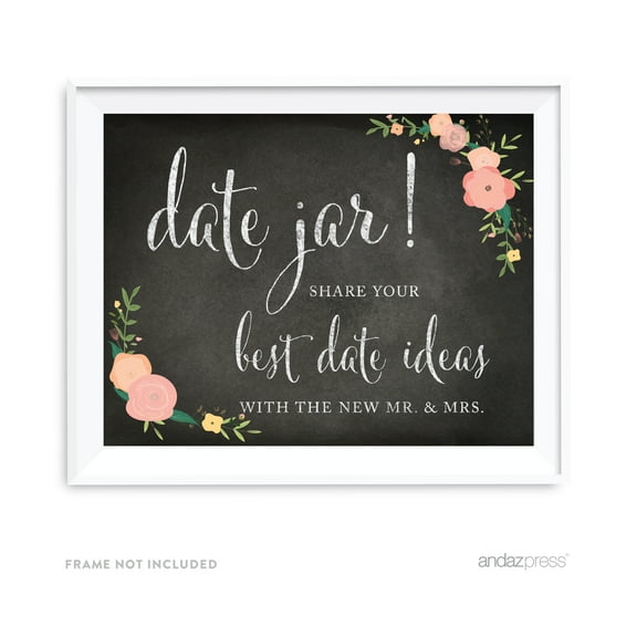 Date Jar - Share Best Date Idea Chalkboard & Floral Roses Wedding Party Signs