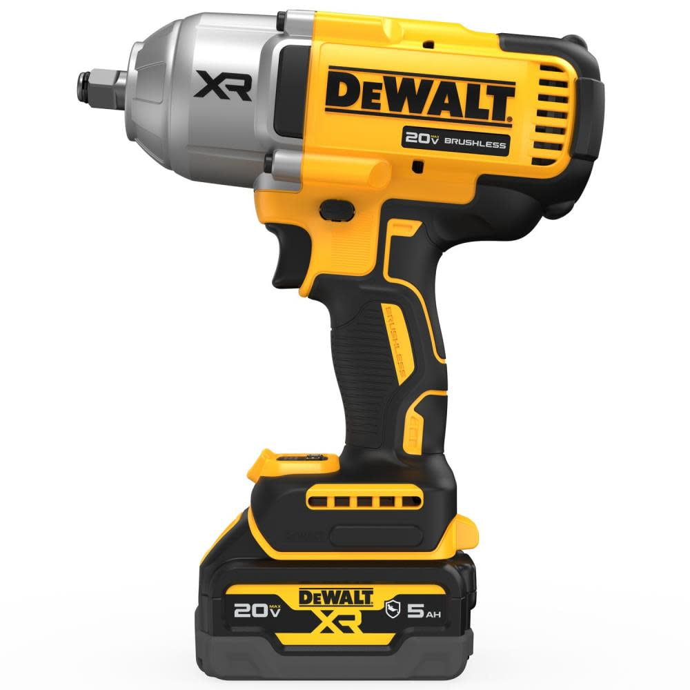 Dewalt 20V Max* Xr® 1/2 In. High Torque Impact Wrench With Hog Ring Anvil With (2) Oil-Resistant 5.0 Ah Batteries And Charger Kit