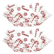 (2) Red Christmas Novelty Plastic Ruffle Serving Bowls, 10.5 in – Holiday Party Snack Dishes, Candy Holders, Treats Containers, Fruit Trays, Tableware Decoration