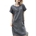 thumbnail image 1 of CHUANK Robes en Coton et Lin pour Femmes Grande Taille Été Manches Retroussables Robe Ample avec Poches, 1 of 6