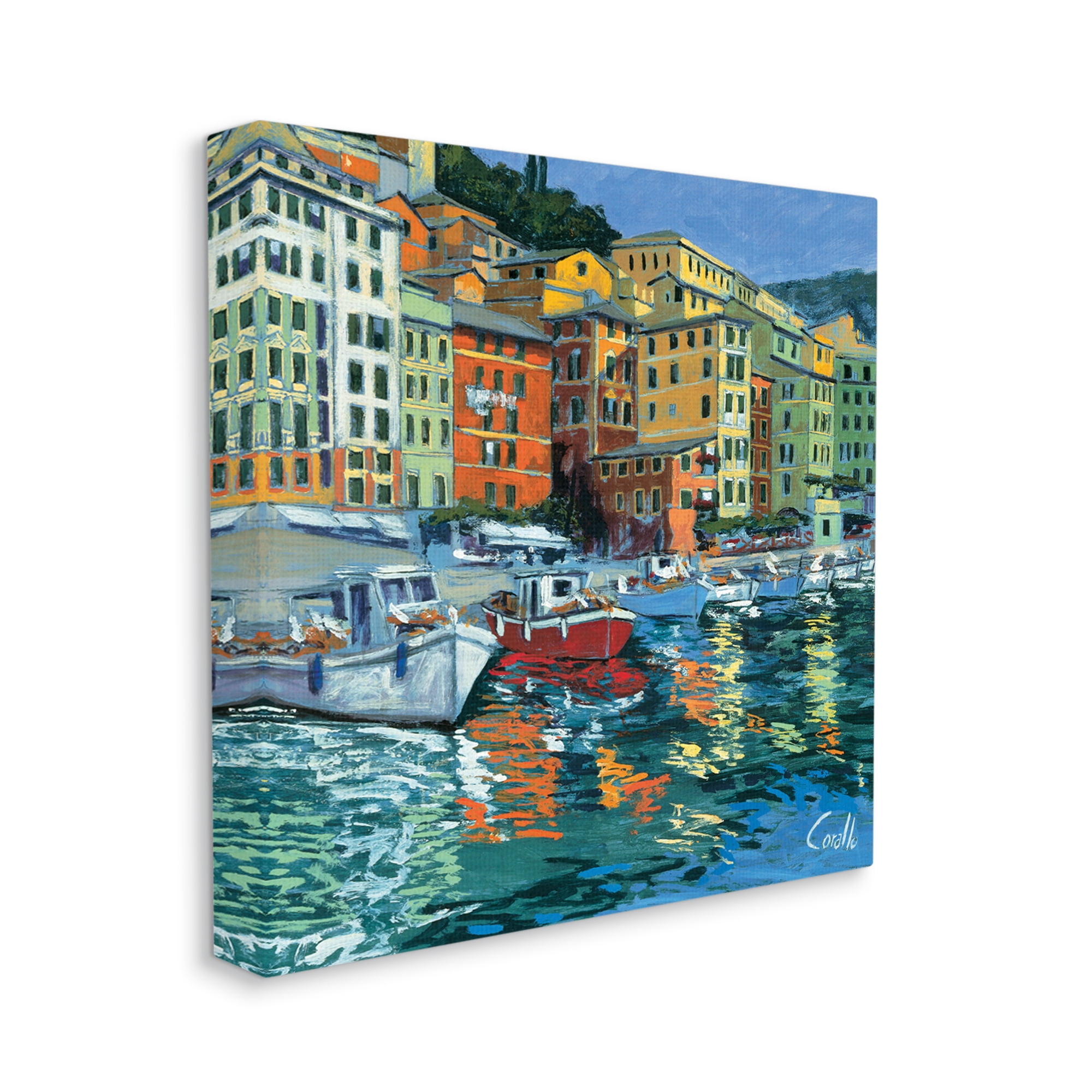Stupell Industries Boats in Harbor Pier Transportation Painting Gallery Wrapped Canvas Print Wall Art, 17 x 17