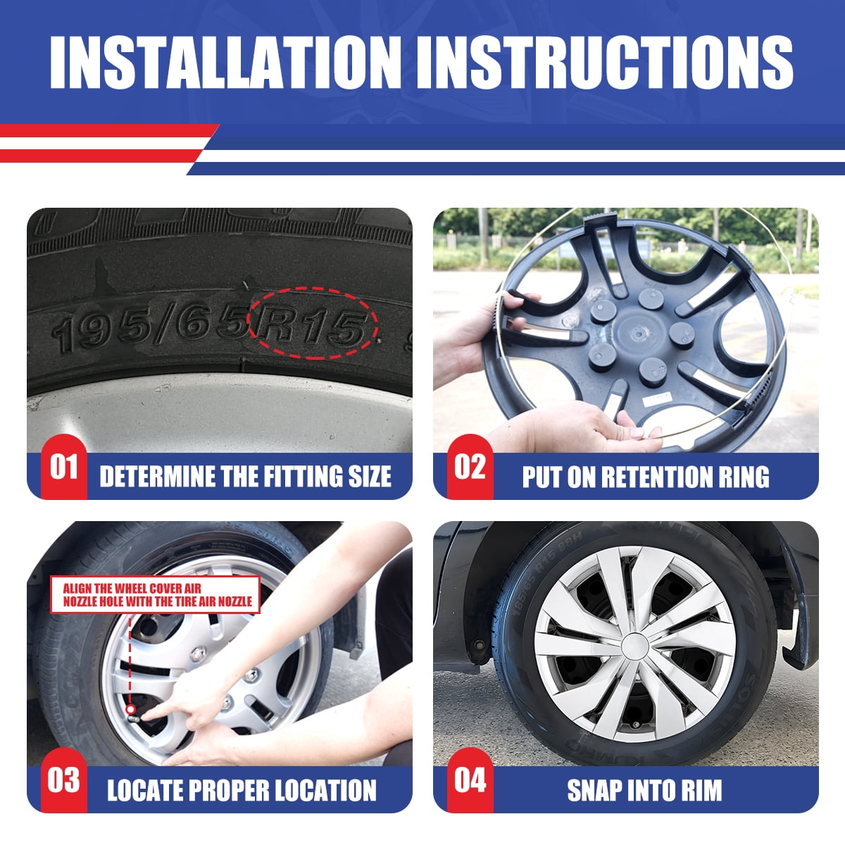(Set of 4) 15 inch Steel Wheel Hubcaps for Nissan Versa 2007-2025,Versa Sedan 2007-2019,Versa Hatchback 2007-2012,Versa Note 2014-2019,Snap-on Installation,Chrome