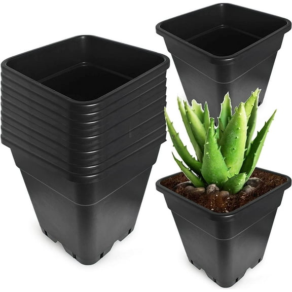 PET-U 5 Gallon 10 Pcs Square Plastic Plant Pots Flexible Nursery Pot Planter Nursery Pots Suitable for Flower Vegetables Succulents Black