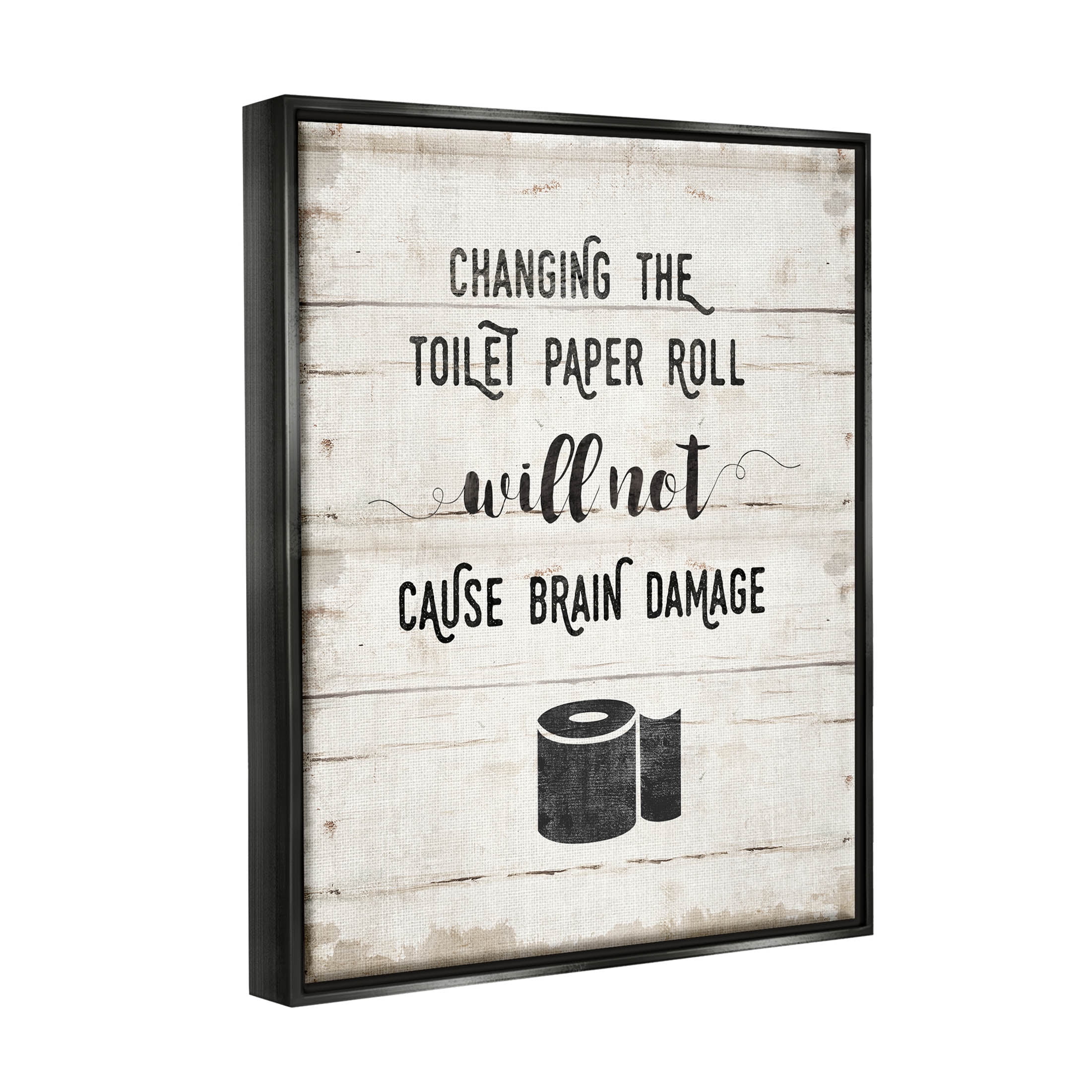 Stupell Industries Changing Toilet Paper Funny Graphic Art Jet Black Floating Framed Canvas Print Wall Art, Design by Amanda Murray