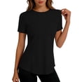 thumbnail image 6 of ZQUUVOU Women's Sun Shirts Short Sleeve Ice Silk Sun Protection Top Solid Crewneck Cooling Breathable Lightweight Shirts Black, 6 of 7