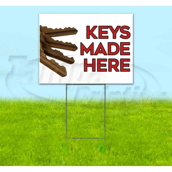 Keys Made Here (18" x 24") Yard Sign, Includes Metal Step Stake