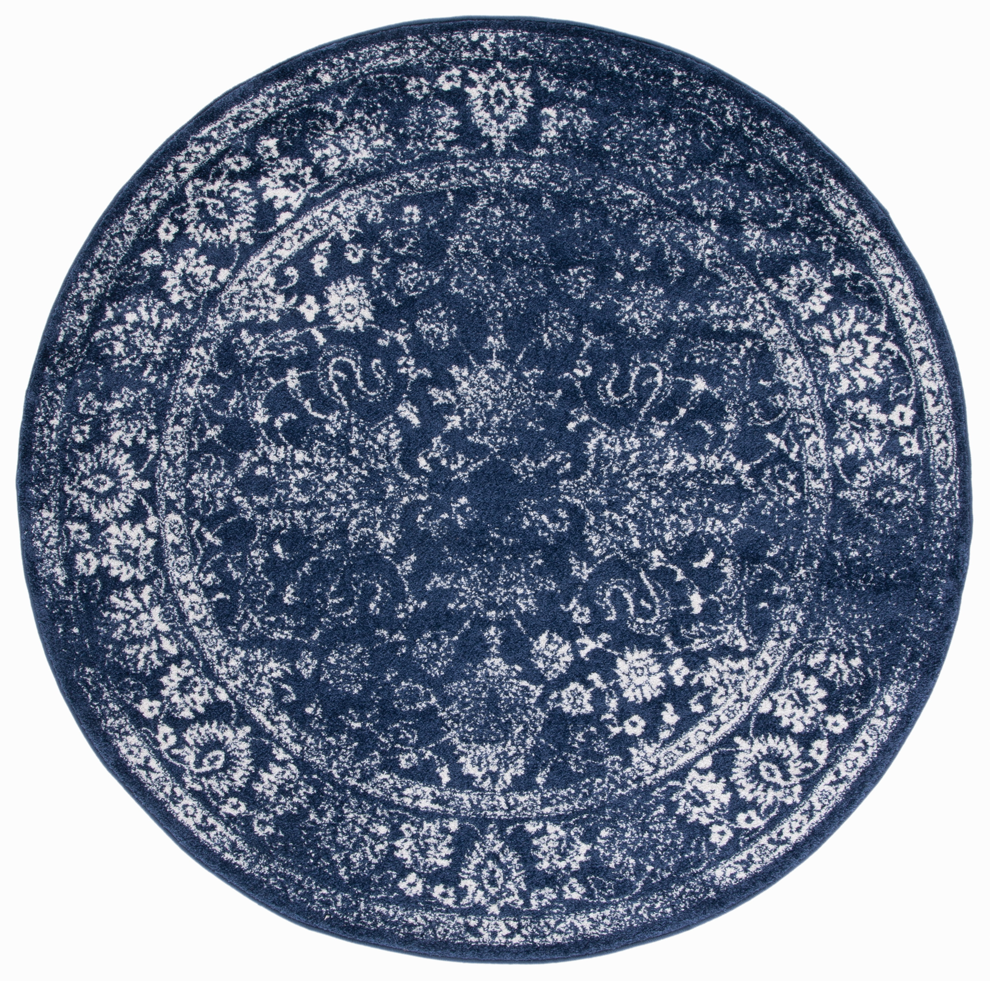 SAFAVIEH Adirondack Wyatt Traditional Distressed Area Rug, Navy/Ivory, 8' x 8' Round - Transitional Modern Design, Navy & Ivory, Ideal for Living Room, Bedroom, Dining Space