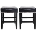 thumbnail image 2 of 2-Piece Black Stools - Plush Cushions for Comfort - Slide Under Furniture - Sturdy Wood Frame, 2 of 6