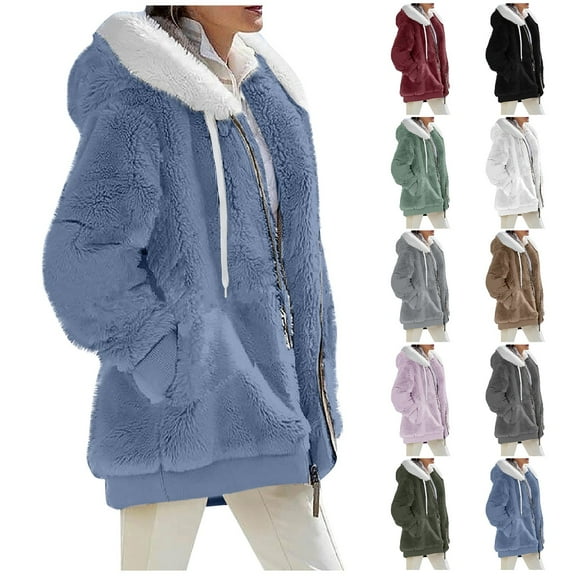 Qwertyu Winter Coats for Women Oversized Full Zip Fuzzy Fleece Hooded Jacket Casual Fashion Plus Size Outwear with Pockets Dark Gray 3XL