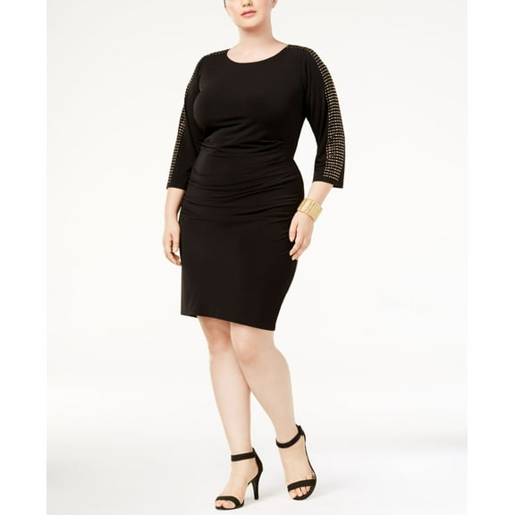 Jessica Howard Plus Size Studded Sheath Dress Black Gold 24W