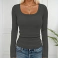 thumbnail image 2 of Arlun,Women's Basic Ribbed Stretchy Tshirts Solid Color Square Neck Long Sleeve Slim Fit T Shirts Fall Fashion Casual Soft Comfortable Tops for Women Grey XL, 2 of 5