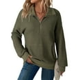 thumbnail image 3 of Women's Stand Collar Quarter Zip Fleece Pullover, Oversized Solid Color Long Sleeve Sweatshirt with Soft Comfort Fabric for 2025 Fall Fashion, Casual Daily Wear and Street Style Outfits Green XXL, 3 of 6