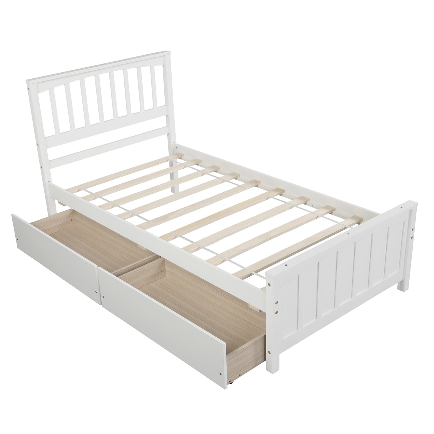 Holaki Wood Twin Size Bed with Storage Drawers for Kids, White