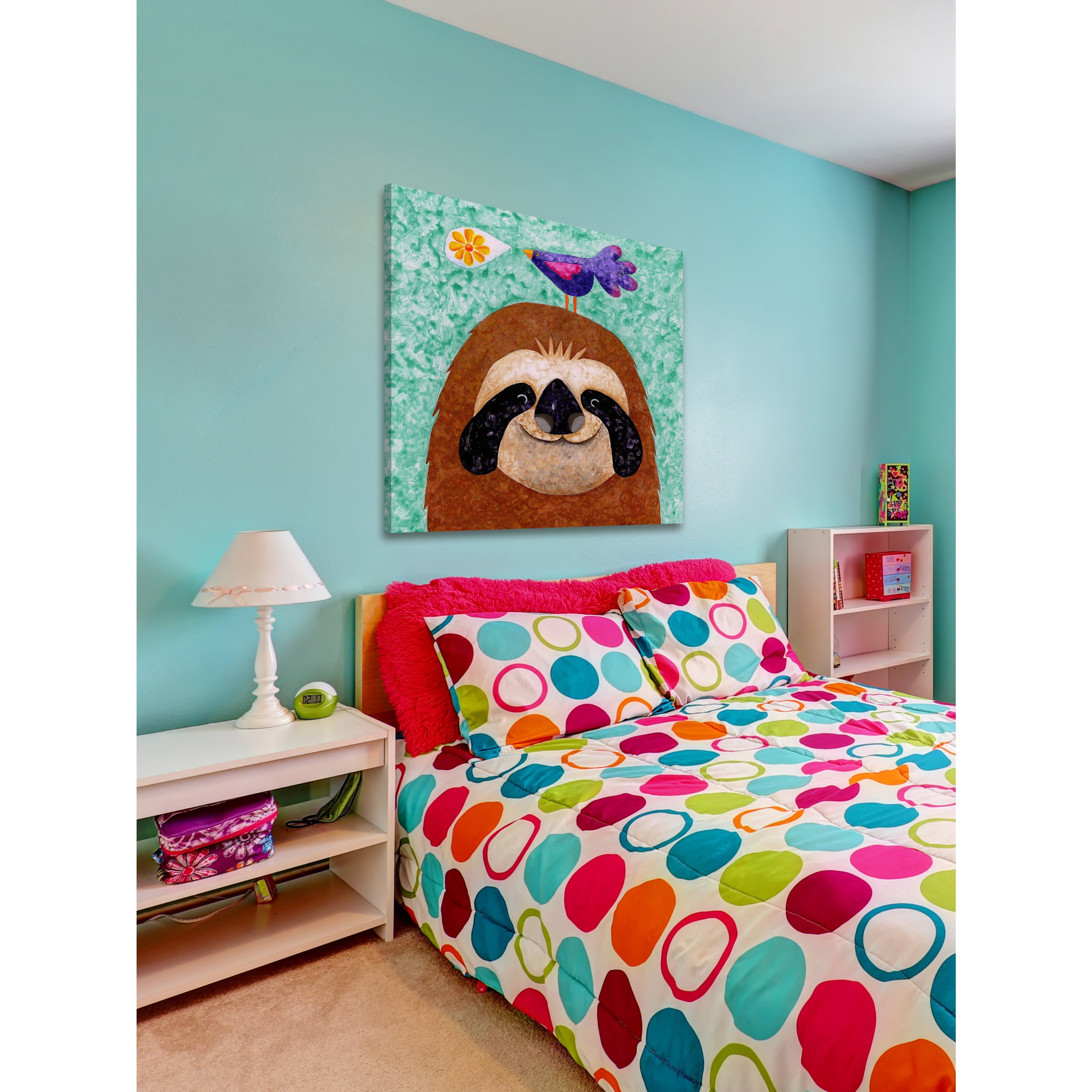 Marmont Hill - "Sloth Happy" by Janet Nelson Painting Print on Wrapped Canvas