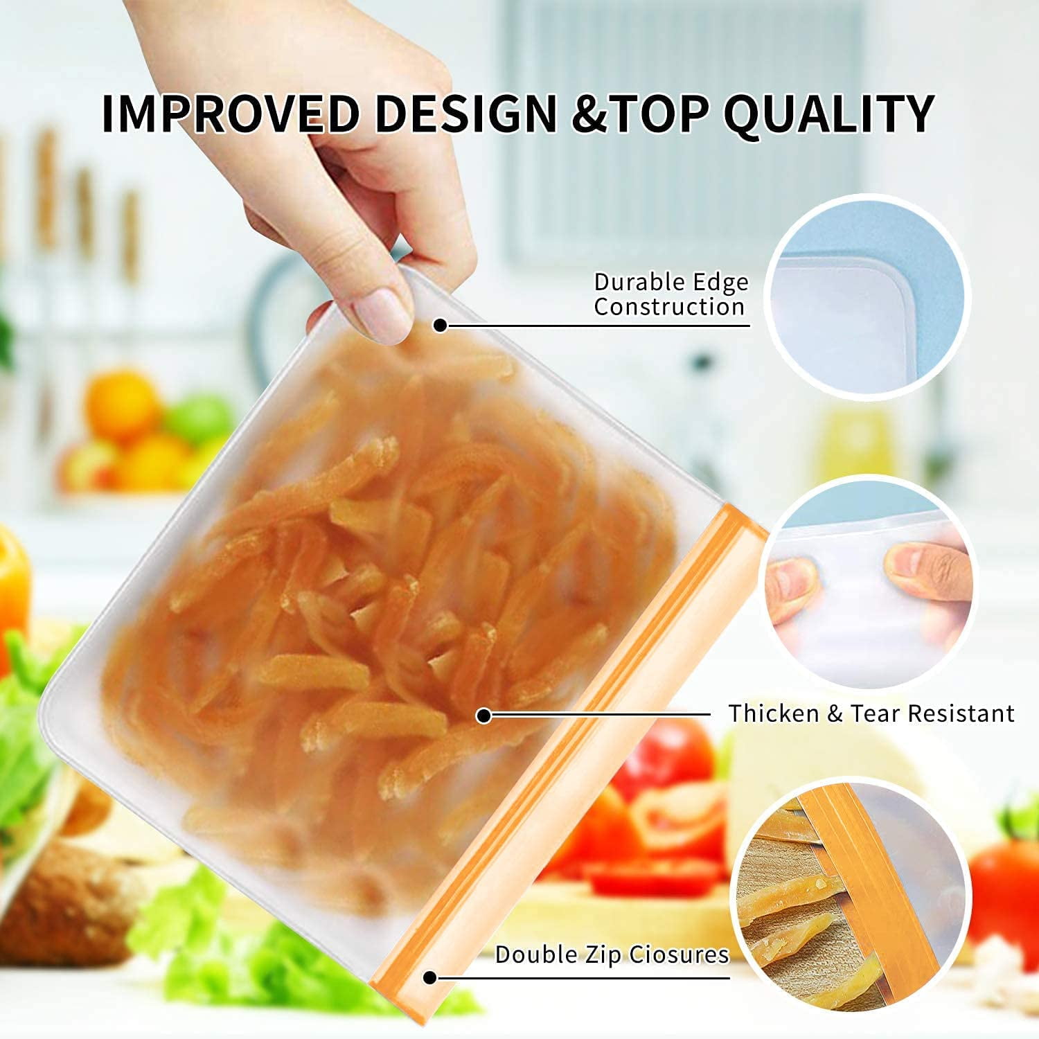 Reusable Silicone Food Storage Bags 10Pack, Marinate Food Vegetable Meat  Fruit