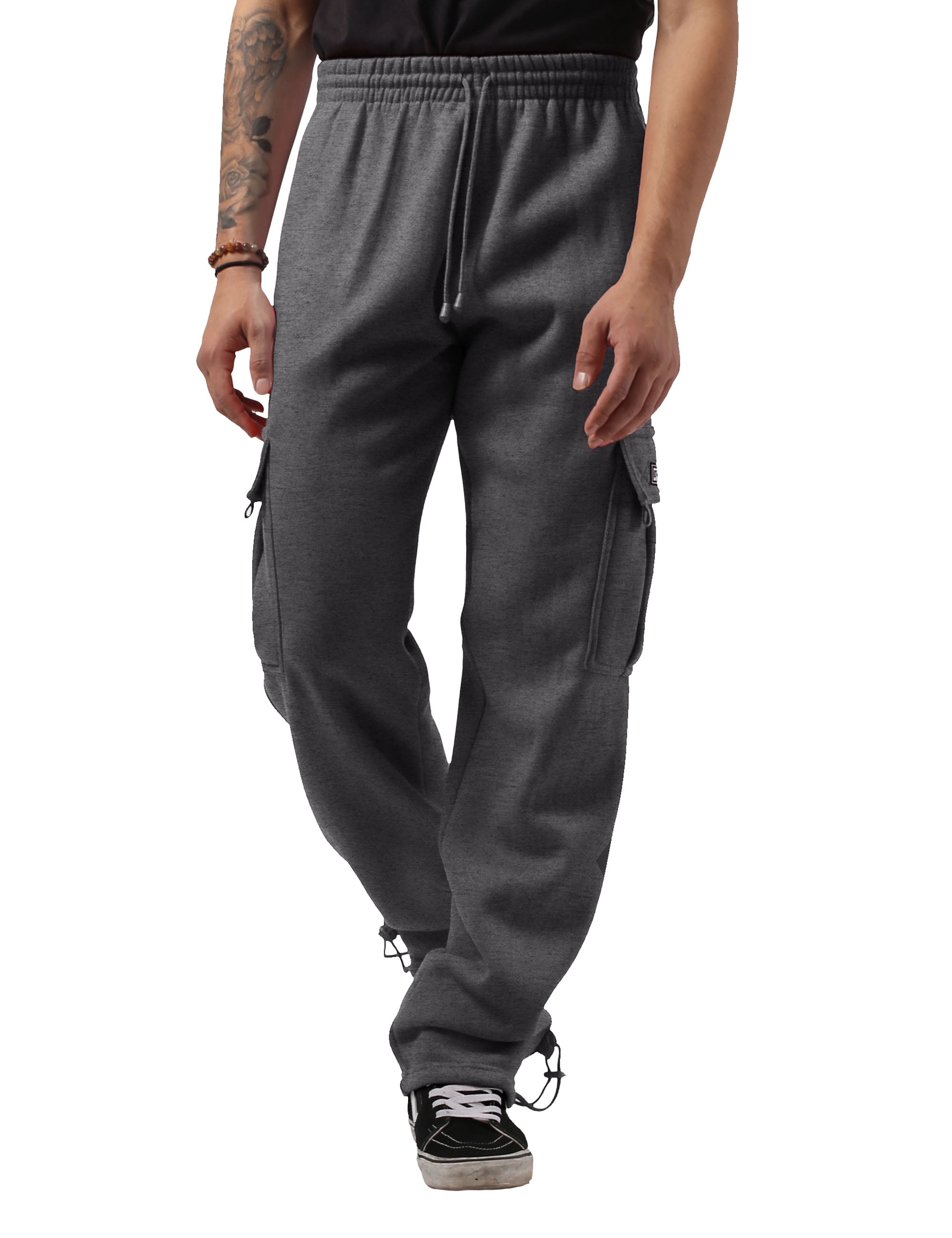 Hat and Beyond Men's Heavyweight Fleece Cargo Sweatpants with Multi Pockets, Size: 3XL, Black