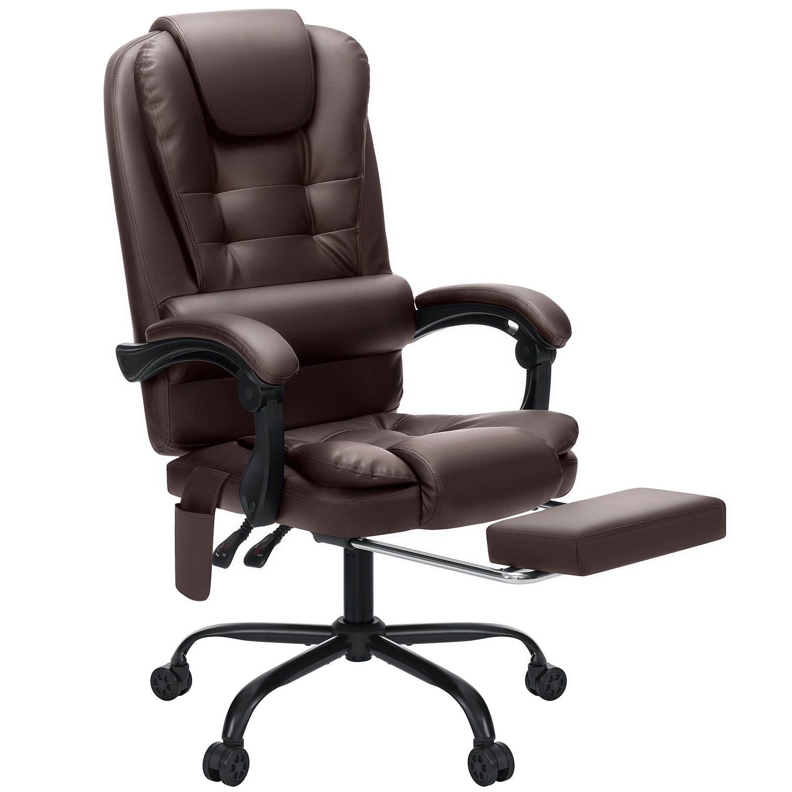 Hoffree Executive Office Chair Massage and Footrest Ergonomic Computer Desk Chair Reclining High Back Leather Office Chair Lumbar Back Support Swivel Rolling for Home Office Brown