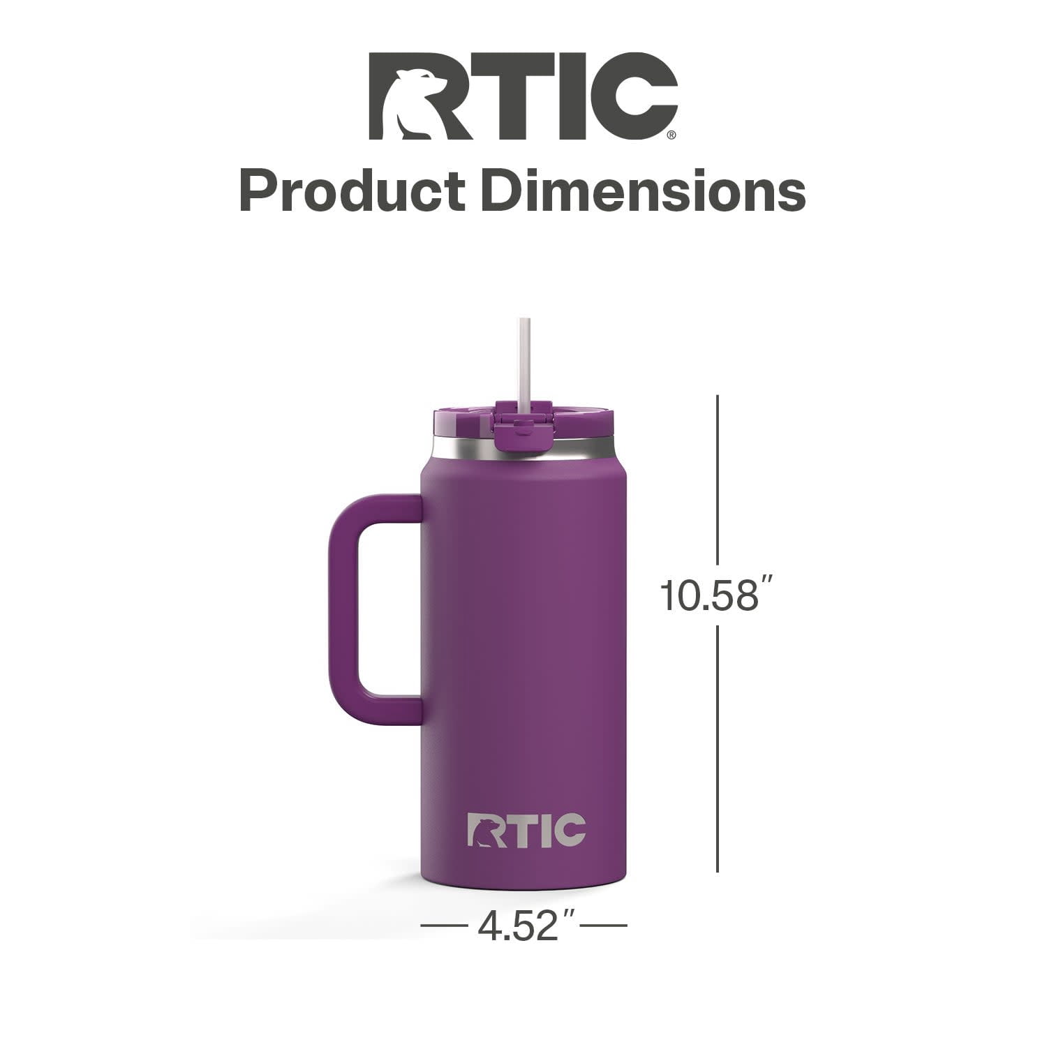 RTIC 64 oz Ceramic Lined Road Trip Tumbler with Handle and Leak-Resistant Straw Lid, Berry Jam