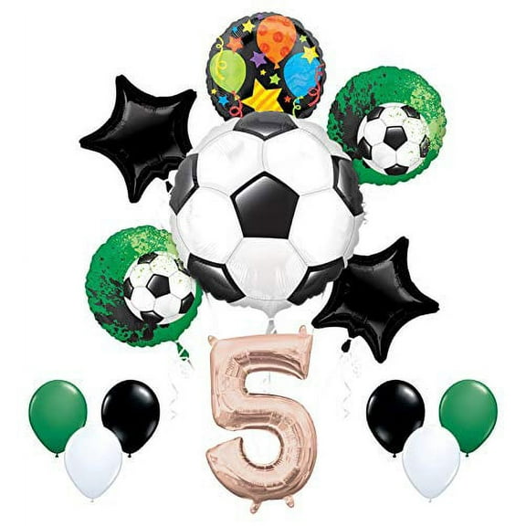 Soccer Party Supplies 5th Birthday Girls Goal Getter Balloon Bouquet Decorations - Rose Gold 5