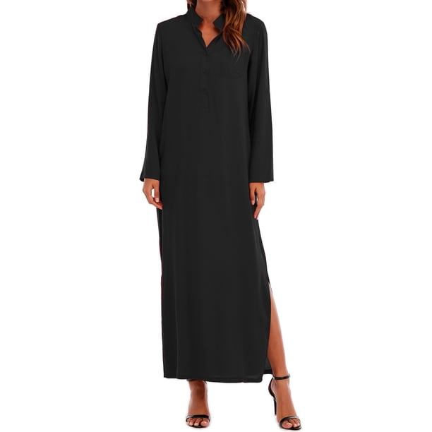 Mujeres Retro Long Maxi Vestido Elegante Sexy Señoras Larga Manga Collar Larga Línea Split Soli MABOTO Vestido Maxi