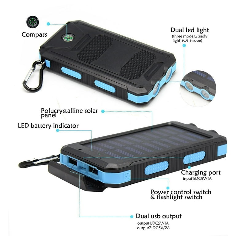 Waterproof 500000mAh Dual USB Portable Solar Charger Solar Power Bank For  Phone 