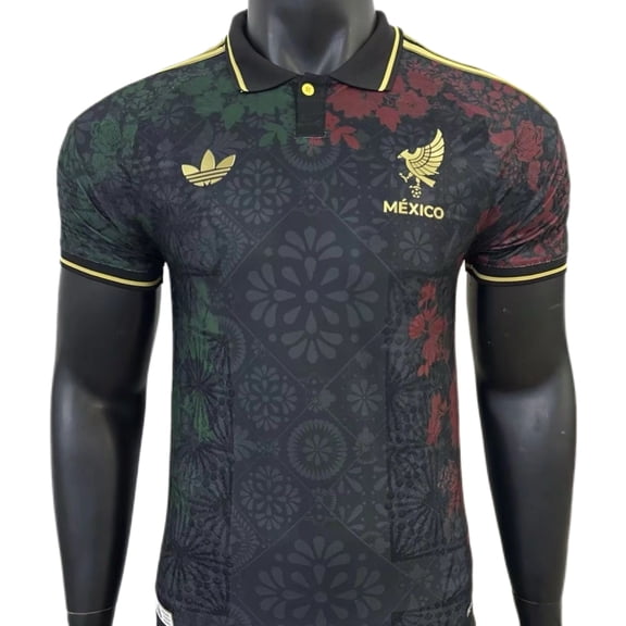 Mexico Floral Retro Men’s Soccer Jersey | Black & Gold Fan Edition (S–XXL)