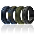 thumbnail image 2 of Anillo de bodas de silicona - Conjunto de línea media grabada de ROQ para hombres - 4 x 9 mm Camuflaje azul oliva, negro, azul, verde oscuro, 2 of 2