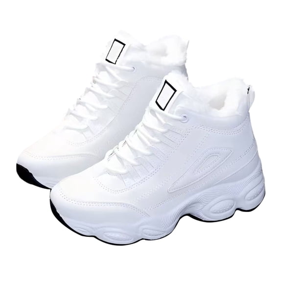 NOKIO Women's Platform Sneakers Warm Sport Shoes with Thick Fl𝖾𝖾c𝖾 Li𝗇𝗂ng, So𝗅id Color Ankle B𝗈𝗈𝑡𝑠 Comfortable Non S𝗅ip Athlet𝗂c Shoes Fashion 𝖫a𝖼e Up Walking Shoes