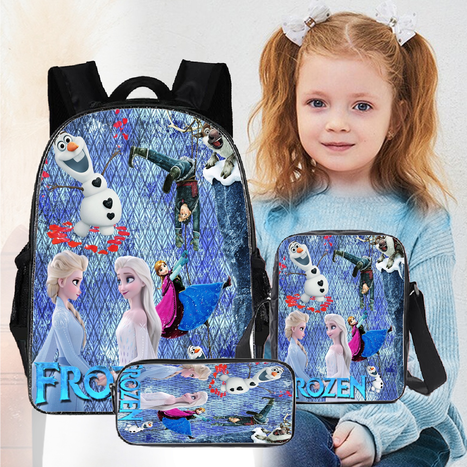 Set of 3 Princes Anna Elas Frozen Cute Backpack,Laptop Backpack,Backpack Lunch Bag and Pencil