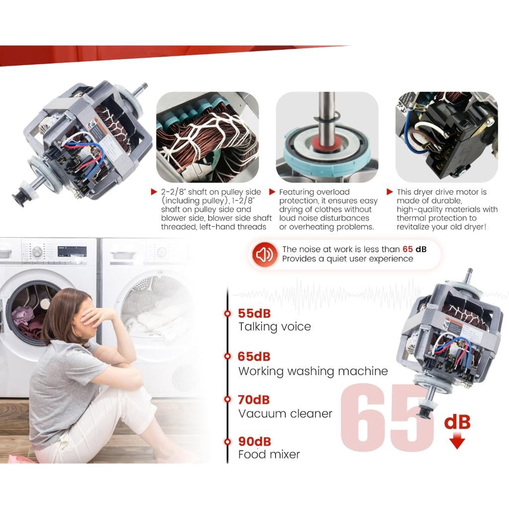 Osdhezcn Dryer Drive Motor 279827 Replacement Laundry Motor for W10194250 8528319 3388209
