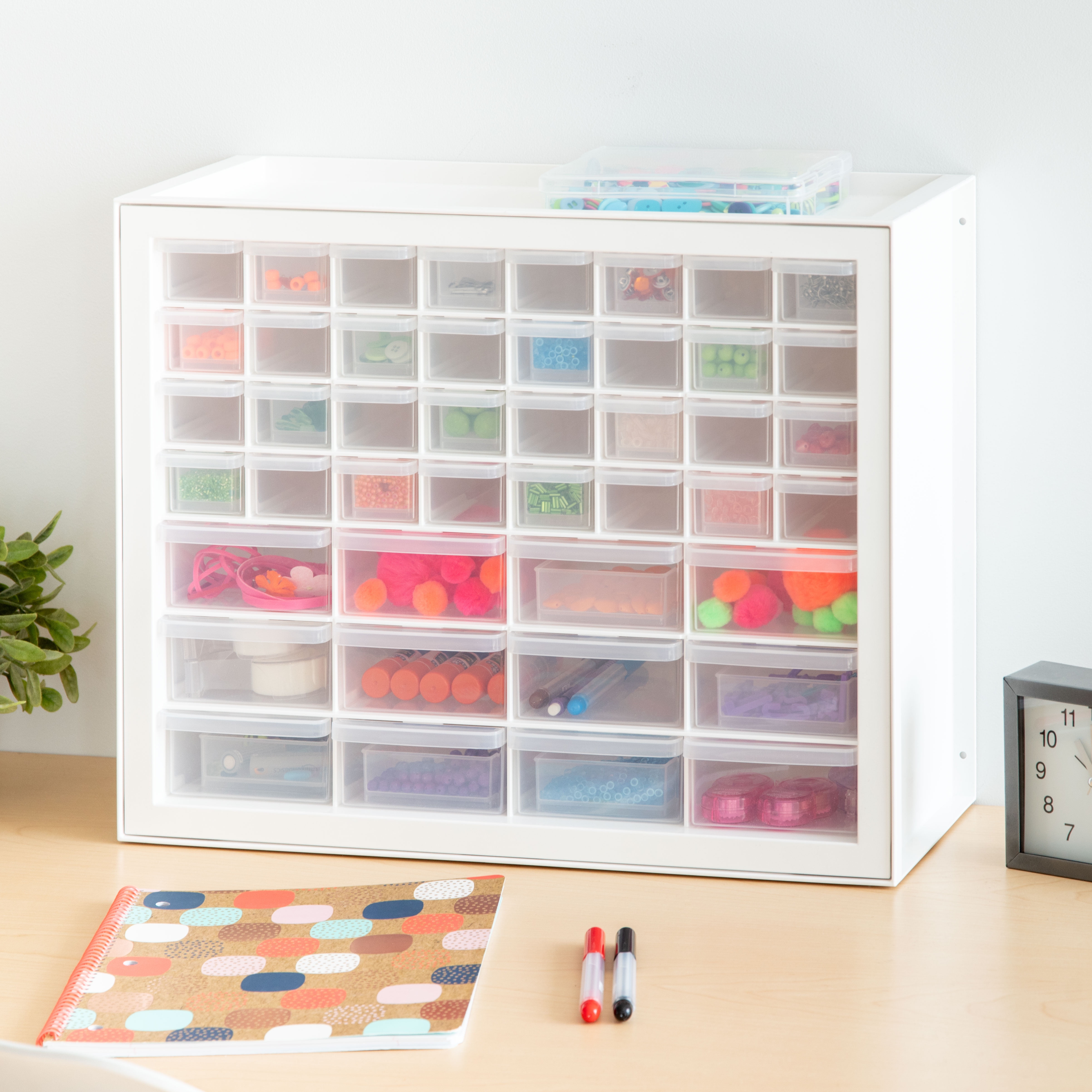 IRIS 44 Drawer Stackable Storage Cabinet for Hardware Crafts, White Small Brick Organizer Utility Chest