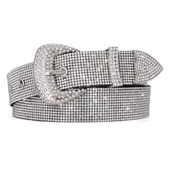 WHIPPY Women's Rhinestone Western Leather Belt Cowgirl Shiny Ladies Belts for Jeans Dresses