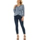 thumbnail image 2 of Blusa de mujer con volantes y escote en V, floral, con lazo autoadherente, estilo peplum, XS, azul grisáceo, 2 of 7