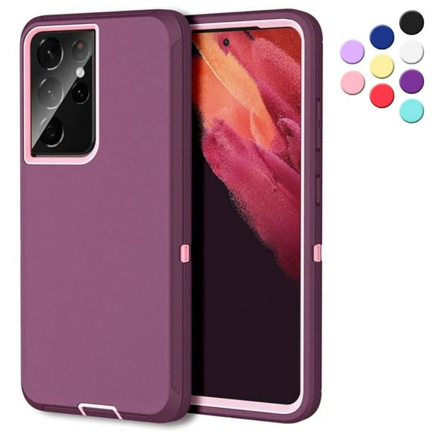 Entronix Funda Resistente para Galaxy S21 Ultra, Triple Capa, Resistente a Golpes y Anticaídas, Color Morado