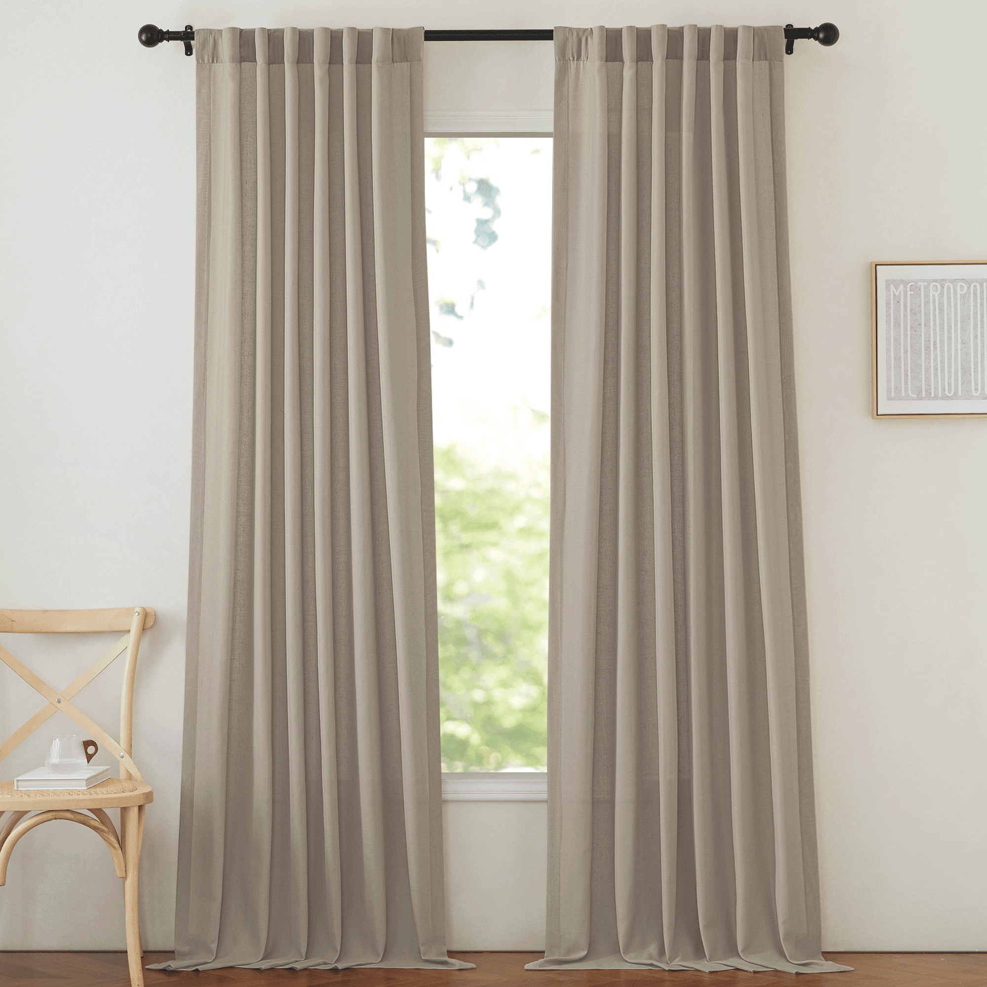 NICETOWN Flax Linen Curtains for Bedroom 84 inches Long, Thick Linen Curtains Hook Belt/Backtab/Rod Pocket Light Filtering Drapes, 50"x 84", Taupe, 2 Panels