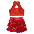 thumbnail image 3 of YONGHS Kids Girls Sequins Jazz Latin Ballet Dance Outfits Crop Top Vest with Skirted Shorts Set Red 10, 3 of 5